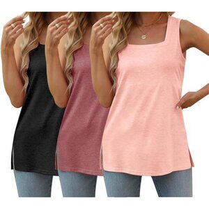3 Pack Womens Tank Tops Summer Square Neck Tee Casual Sleeveless T Shirts 2025